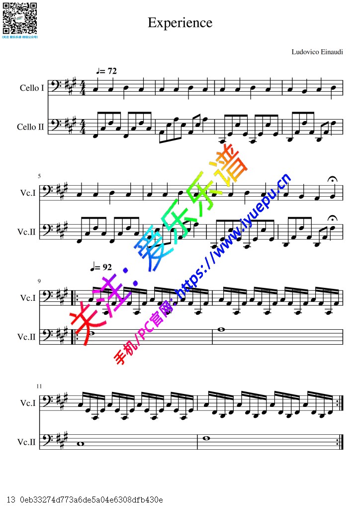 ludovico einaudi 鲁多维科 experience 时光定格 双大提琴二重奏总谱
