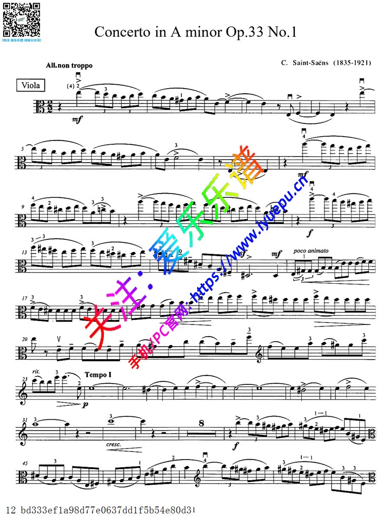 圣桑a小调协奏曲 op.33 no.1 中提琴谱