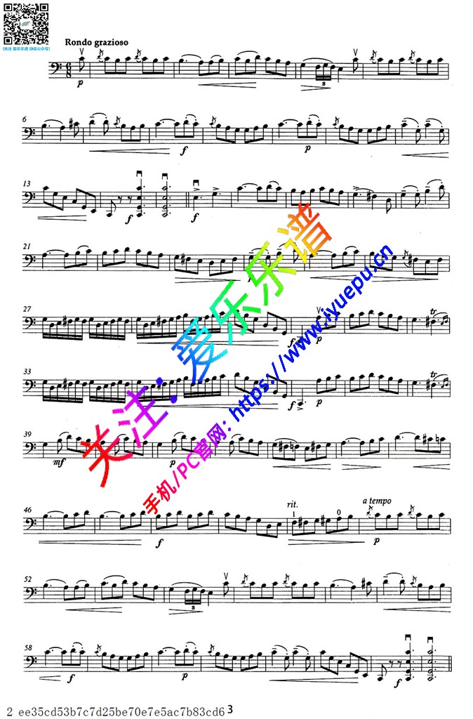 布列瓦尔c大调奏鸣曲op40no1-回旋曲-大提琴谱