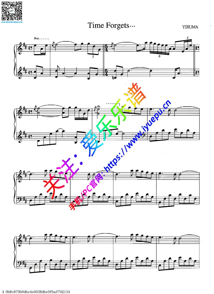 Yiruma 李闰珉Time Forgets钢琴谱 钢琴独奏谱 乐谱曲谱总谱分谱伴奏音乐在线预览试听下载