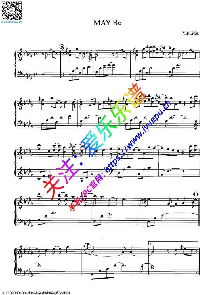 Yiruma 李闰珉May be钢琴谱 钢琴独奏谱 乐谱曲谱总谱分谱伴奏音乐在线预览试听下载