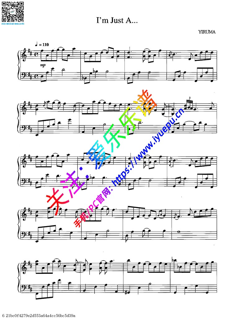 Yiruma 李闰珉I‘m Just A...钢琴谱 钢琴独奏谱 乐谱曲谱总谱分谱伴奏音乐在线预览试听下载
