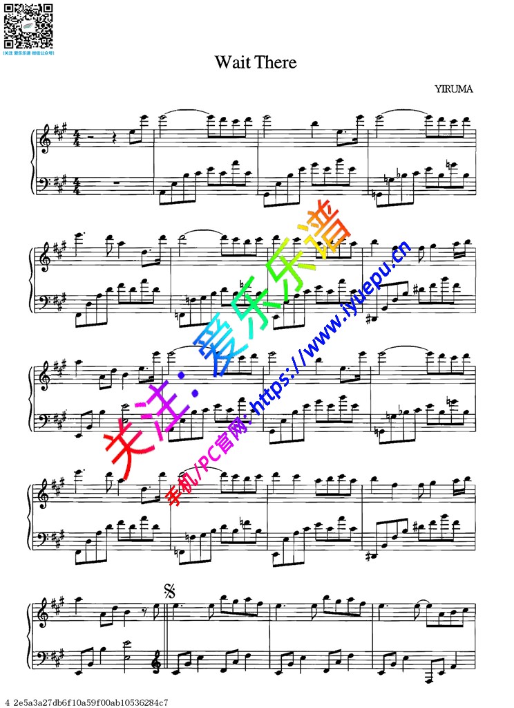 Yiruma 李闰珉Wait There钢琴谱 钢琴独奏谱 乐谱曲谱总谱分谱伴奏音乐在线预览试听下载