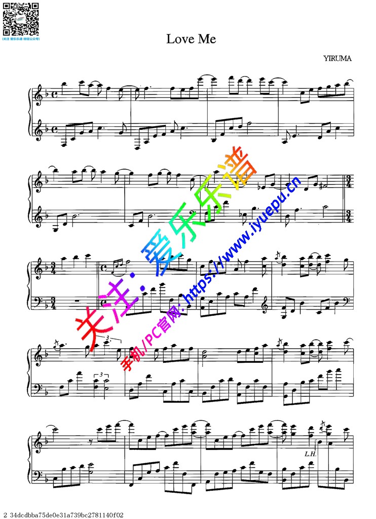Yiruma 李闰珉Love Me 钢琴谱 钢琴独奏谱 乐谱曲谱总谱分谱伴奏音乐在线预览试听下载