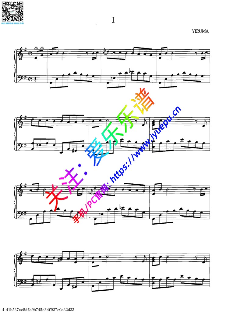 Yiruma 李闰珉I 我 钢琴谱 钢琴独奏谱 乐谱曲谱总谱分谱伴奏音乐在线预览试听下载
