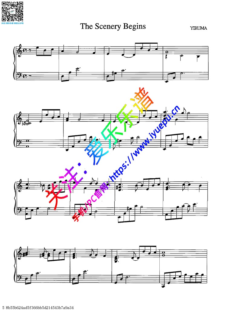 Yiruma 李闰珉The scenery begins钢琴谱 钢琴独奏谱 乐谱曲谱总谱分谱伴奏音乐在线预览试听下载