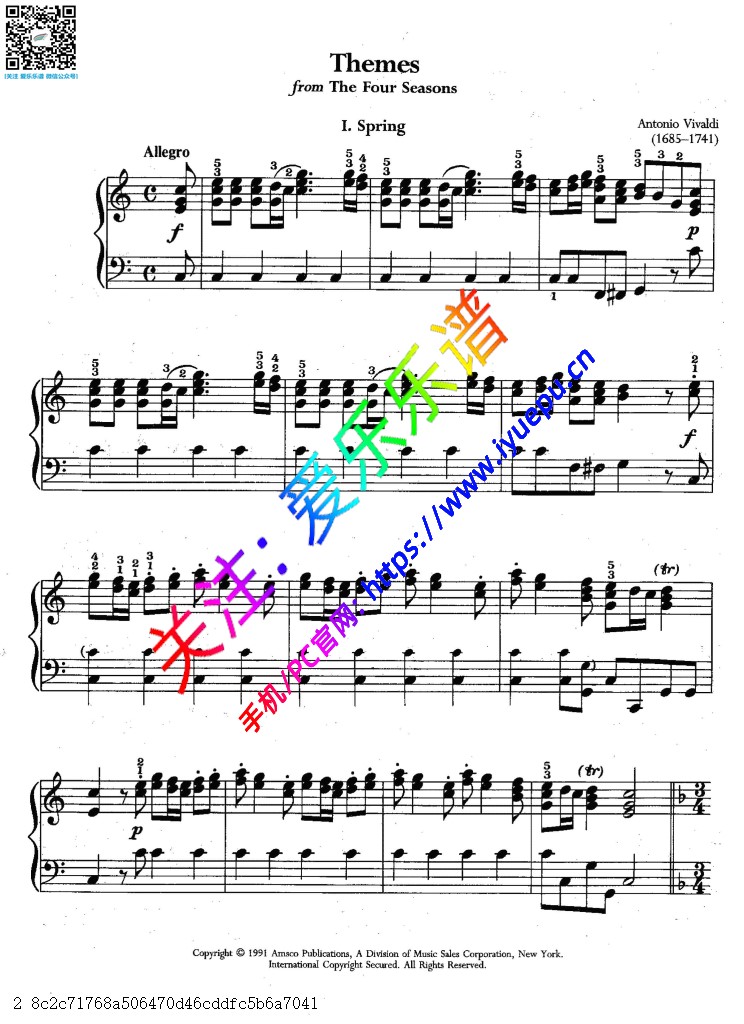 Vivaldi维瓦尔第 四季-春 秋 钢琴谱 乐谱曲谱总谱分谱伴奏音乐在线预览试听下载