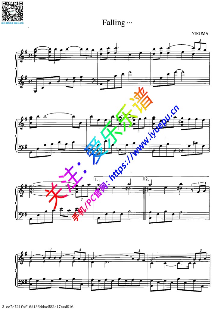 Yiruma 李闰珉Falling...钢琴谱 钢琴独奏谱 乐谱曲谱总谱分谱伴奏音乐在线预览试听下载