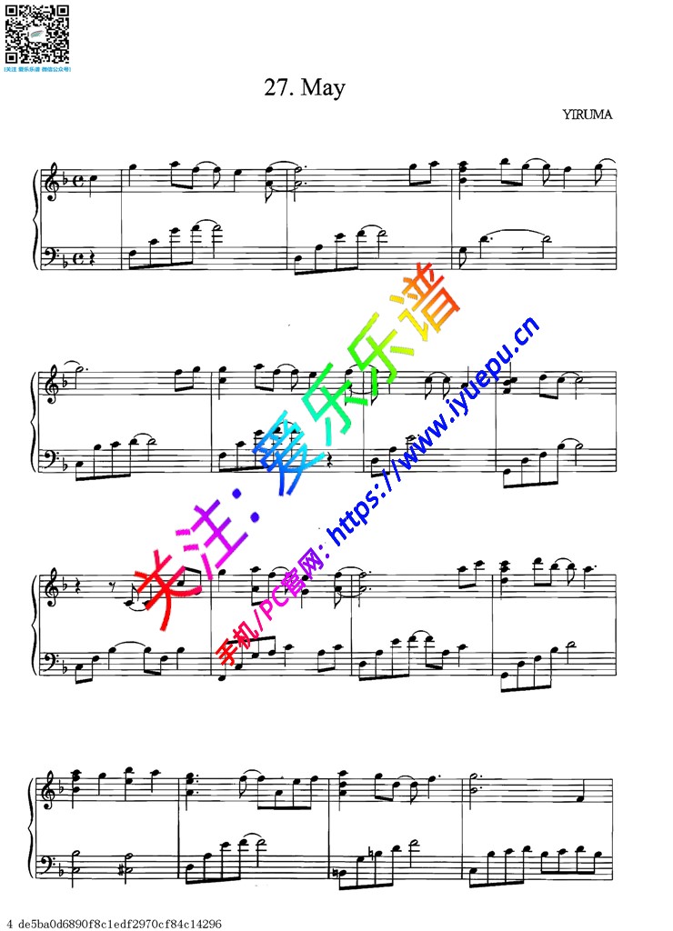 Yiruma 李闰珉May 钢琴谱 钢琴独奏谱 乐谱曲谱总谱分谱伴奏音乐在线预览试听下载