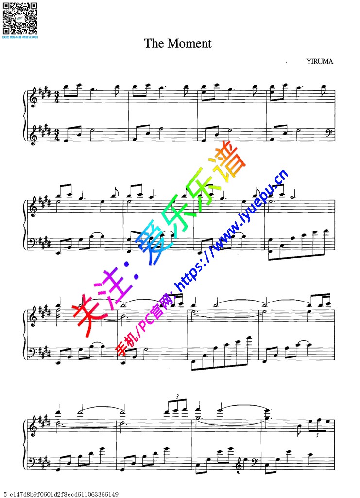 Yiruma 李闰珉The moment钢琴谱 钢琴独奏谱 乐谱曲谱总谱分谱伴奏音乐在线预览试听下载