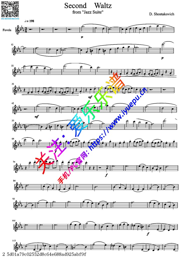 肖斯塔科维奇 第二圆舞曲 长笛谱 乐谱曲谱总谱分谱伴奏音乐在线预览